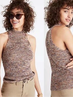 Madewell Marled Brown and Gray Ribbed Knit Tank Top